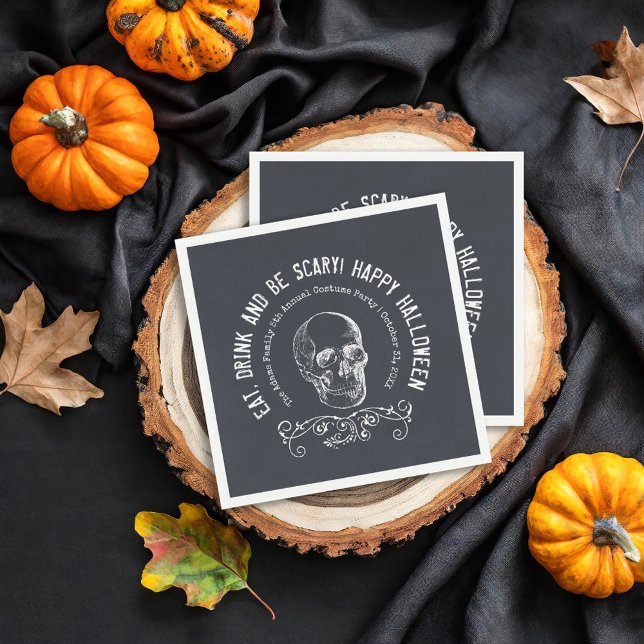 Chalkboard Skull Personalized Halloween Party Napkins (Creator Uploaded)