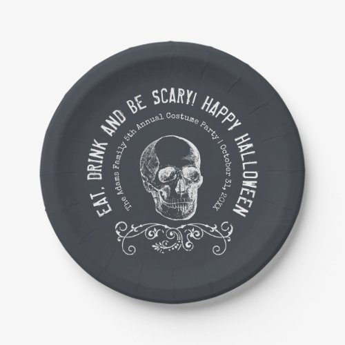 Chalkboard Skull Personalized Halloween Party Paper Plates