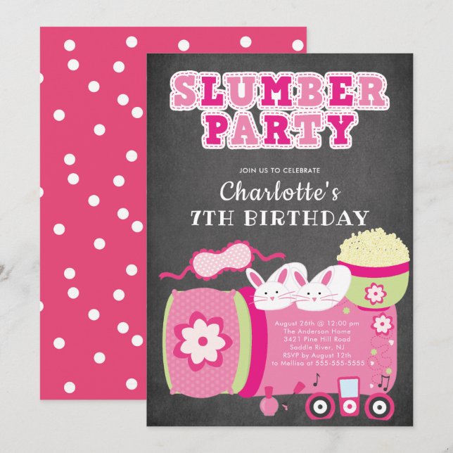 Chalkboard Sleepover Birthday Party Invitation (Front/Back)