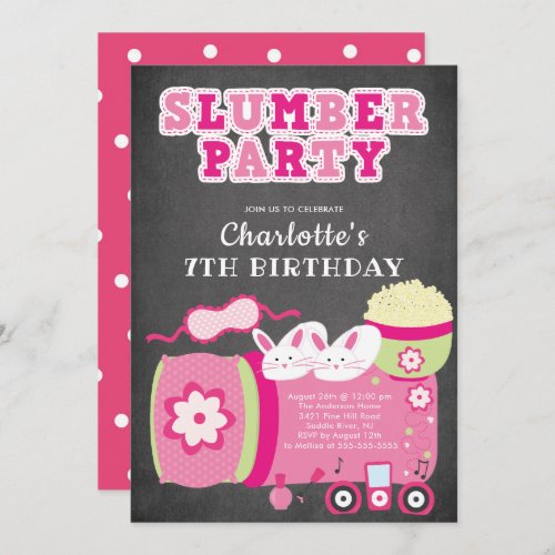 Chalkboard Sleepover Birthday Party Invitation