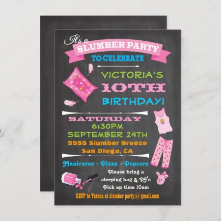Chalkboard Sleepover Slumber Party Spa Birthday Invitation