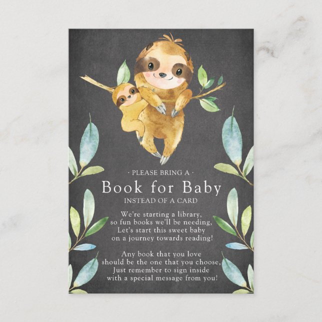 Chalkboard Sloth Baby Shower Book for Baby Card (Front)