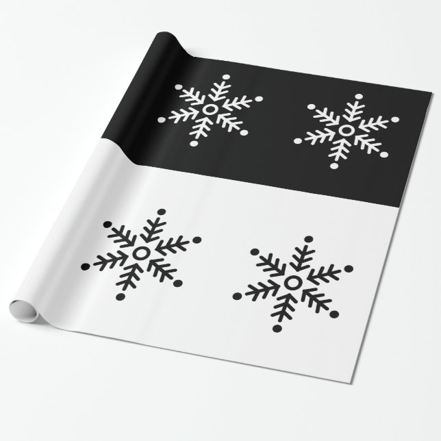 Chalkboard - Snowflake - Black / White Wrapping Paper (Unrolled)