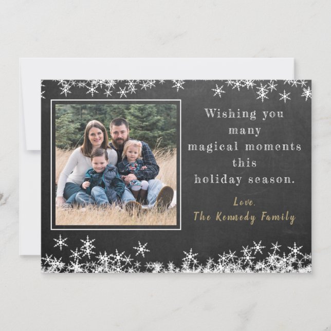 Chalkboard Snowflake Family Photo Christmas Holiday Card (Front)