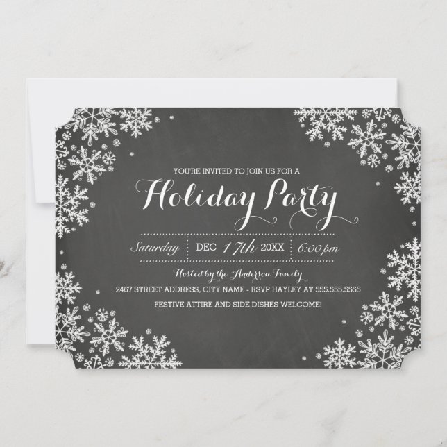 Chalkboard Snowflake Holiday Party Invitation (Front)