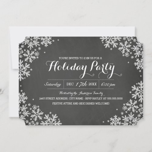 Chalkboard Snowflake Holiday Party Invitation