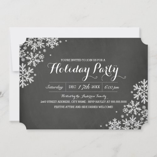 Chalkboard Snowflake Holiday Party Invitation