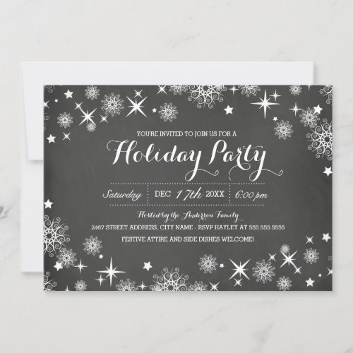 Chalkboard Snowflake Holiday Party Invitation