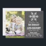 Chalkboard Snowflake Holiday Photo Card<br><div class="desc">Add your favorite family photo to these chalkboard holiday photo cards with a blackboard and snowflake design with the words May Your Days Be Merry and Bright. The back of the winter or Christmas themed card has a red and white snowflake pattern. Artwork © Chrissy H. Studios, LLC. All rights...</div>