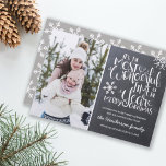 Chalkboard Snowflake Merry Christmas Photo | Holiday Card<br><div class="desc">Beautiful typography based holiday photo card features a family photo. "It's the most wonderful time of the year" appears in white hand-lettered typography on a charcoal gray chalkboard background accented with white snowflakes. Customize the card with your personal greeting, family name along with individual names. On the back, the card...</div>