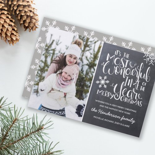 Chalkboard Snowflake Merry Christmas Photo  Holiday Card