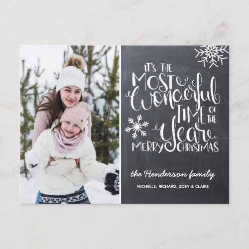 Chalkboard Snowflake Merry Christmas Photo Postcard