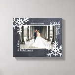 Chalkboard Snowflake Newlywed Christmas Photo Canvas Print<br><div class="desc">Customize this canvas with a wedding photo or a photo of you and your new husband or wife enjoying life together. Perfect for the newlyweds this canvas features distressed snowflakes and typewriter font.</div>
