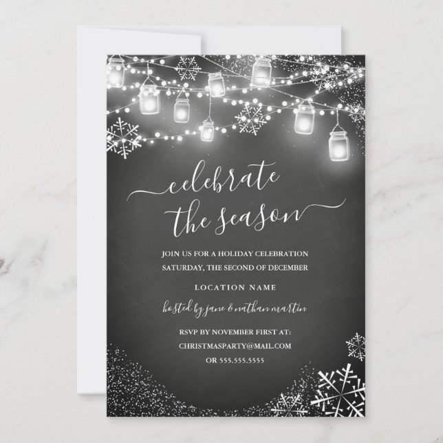 Chalkboard Snowflake String Lights Red Christmas Invitation (Front)