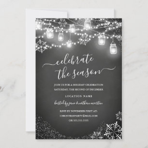 Chalkboard Snowflake String Lights Red Christmas Invitation