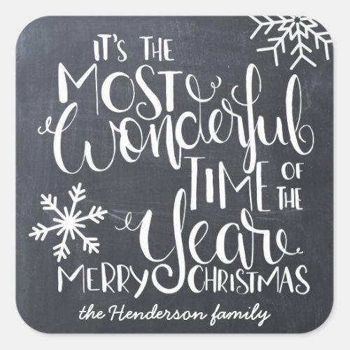Chalkboard Snowflake Wonderful Merry Christmas Square Sticker