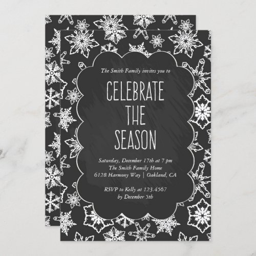 Chalkboard Snowflakes Holiday Party Invitation