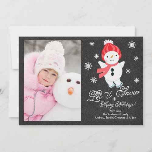 Chalkboard Snowman Family Photo Christmas Card