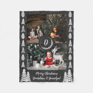 Chalkboard Snowy Christmas Trees Holiday Fleece Blanket