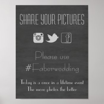 Chalkboard Social Media Wedding Photo Hashtag Sign by KaleenaRae at Zazzle