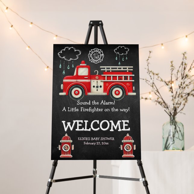 Chalkboard Sound the Alarm! Firetruck Baby Shower Foam Board (In Situ (Stand))
