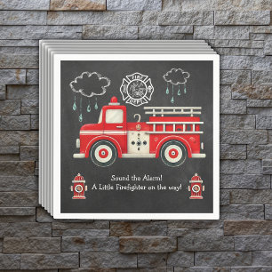 Chalkboard Sound the Alarm! Firetruck Baby Shower Napkins