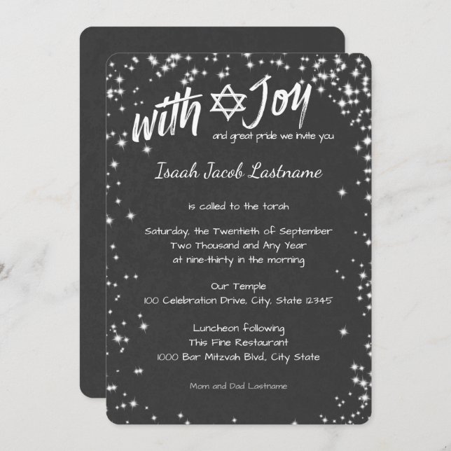 Chalkboard Sparkle Sky Bar Mitzvah Invitation (Front/Back)