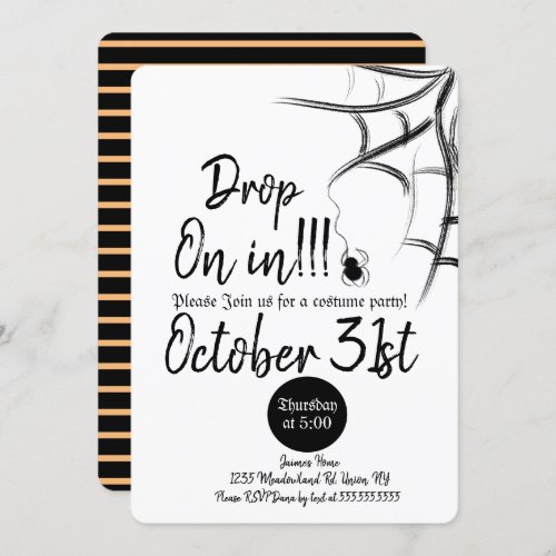Chalkboard Spider Costume Halloween Birthday Invitation