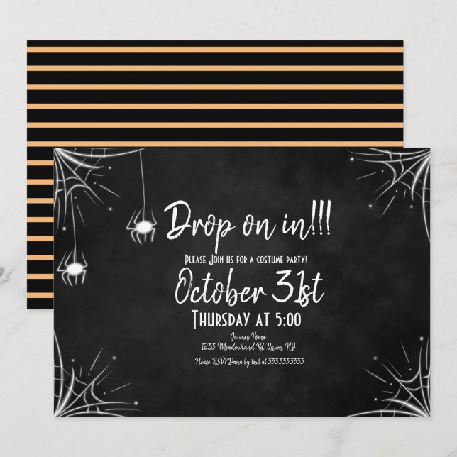 Chalkboard Spider Light Costume Halloween Birthday Invitation (Front/Back)