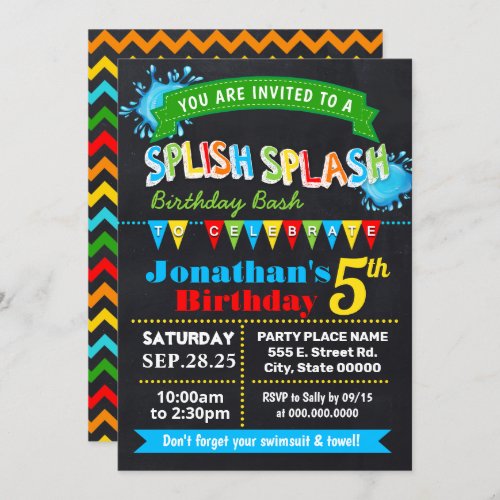 Chalkboard Splish splash birthday bash party Invitation