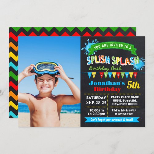 Chalkboard Splish splash birthday bash party Invitation