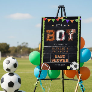 Chalkboard Sport Theme Boy Baby Shower Welcome Foam Board