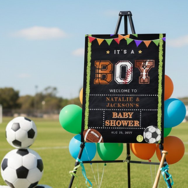 Chalkboard Sport Theme Boy Baby Shower Welcome Foam Board (Chalkboard Sport Theme Boy Baby Shower Welcome Foam Board)