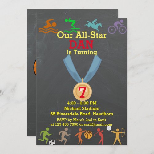 Chalkboard Sports Birthday Invitation