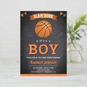 Chalkboard Sports Boy Basketball Baby Shower Invitation (Standing Front)