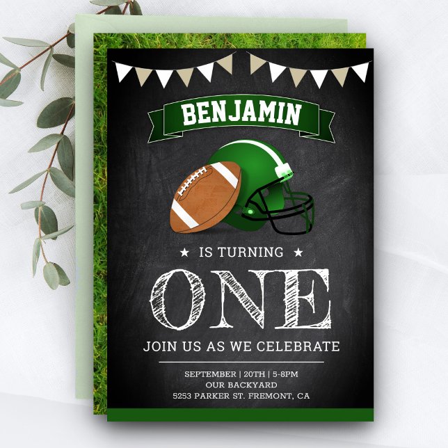 Chalkboard Sports Football 1st Birthday Party Invitation (Creator Uploaded)