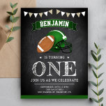 Chalkboard Sports Football 1st Birthday Party Invitation Postcard<br><div class="desc">Amaze your guests with this cool football theme birthday party invite featuring an american football and a sports helmet with modern typography against a chalkboard background. Simply add your event details on this easy-to-use template to make it a one-of-a-kind invitation.</div>