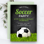 Chalkboard Sports Kids Soccer Birthday Party Invitation<br><div class="desc">Amaze your guests with this cool soccer theme birthday party invite featuring a soccer ball on a lawn with modern typography against a chalkboard background. Simply add your event details on this easy-to-use template to make it a one-of-a-kind invitation. Flip the card over to reveal a beautiful green grass texture...</div>