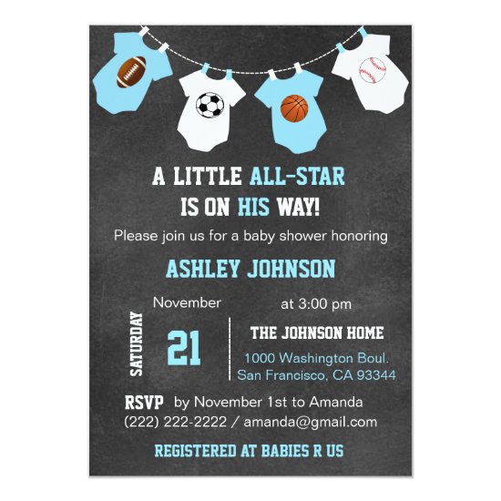 Chalkboard Sports Little ALL-STAR Baby Shower Invitation