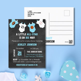 Chalkboard Sports Little ALL-STAR Baby Shower Postcard