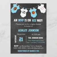 Chalkboard Sports Theme Baby Shower Invitations