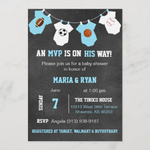 Chalkboard Sports Theme Baby Shower Invitations