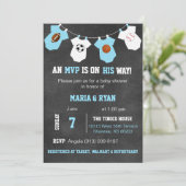 Chalkboard Sports Theme Baby Shower Invitations (Standing Front)