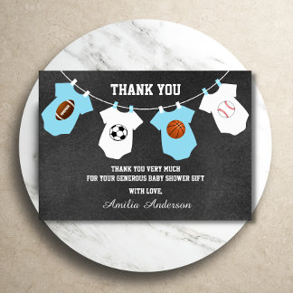 Chalkboard Sports Theme THANK YOU baby shower Card