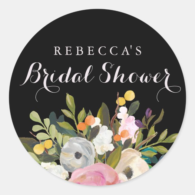 Chalkboard Spring Floral Bridal Shower Sticker (Front)
