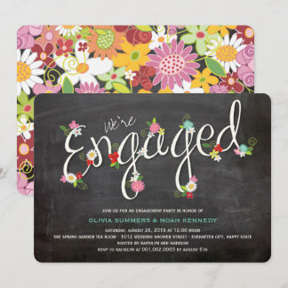 Chalkboard Spring Flowers Chic Engagement Party Invitation