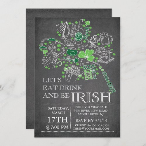 Chalkboard St Patricks Day Bash Dinner Party Invitation