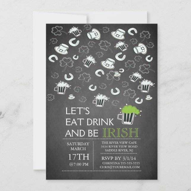 Chalkboard St Patrick's Day Party Invitation (Front)
