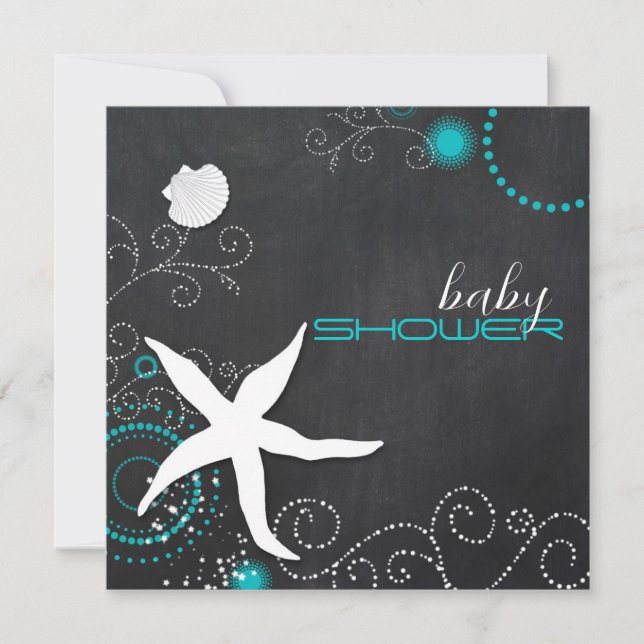 Chalkboard Starfish Beach Baby Shower Invitation (Front)
