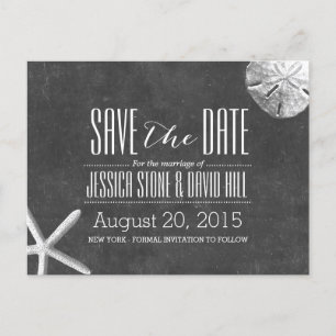 Chalkboard Starfish & Sand Dollar Save the Date Announcement Postcard